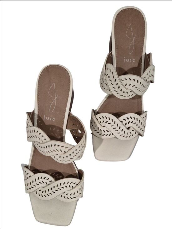 Joie Shoes - Joie Cream Braided Laser-Cut Slide Block Heel Sandals